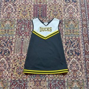VTG 80s 90sOregon Ducks Cheerleader Mini Dress Uniform Top Black Yellow USA 8 M